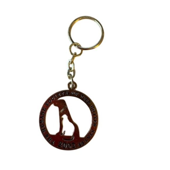 The Humane Society Of The United States 2002 Gold-Tone Metal Keychain With Dog & - Picture 1 of 6